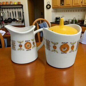 Vintage 1960s Little Country Floral Print Creamer and Sugar